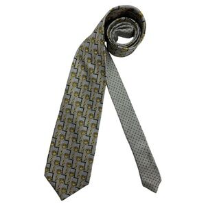 GIANNI VERSACE Gray Geometric Monogrammed Medusa Silk LUXURY Tie ITALY
